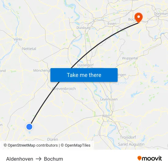 Aldenhoven to Bochum map