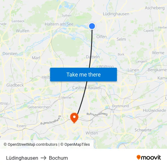 Lüdinghausen to Bochum map