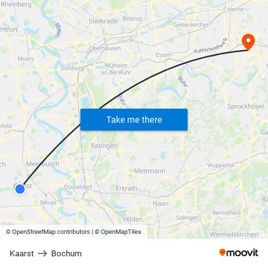 Kaarst to Bochum map