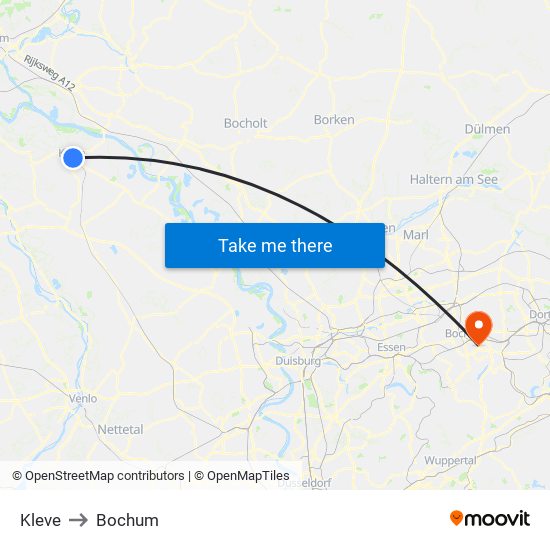 Kleve to Bochum map