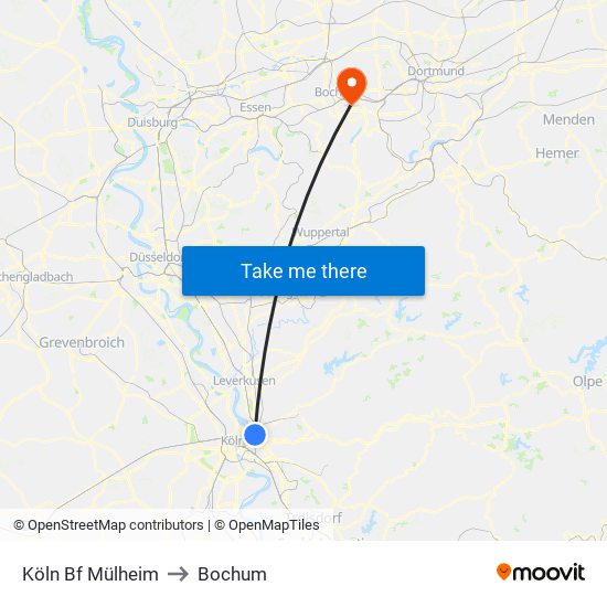 Köln Bf Mülheim to Bochum map