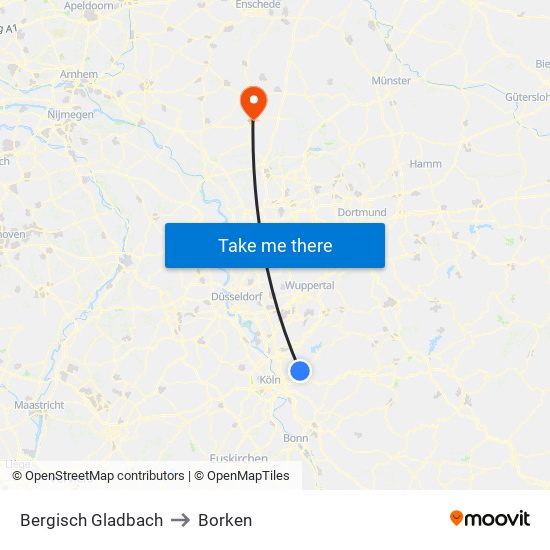 Bergisch Gladbach to Borken map