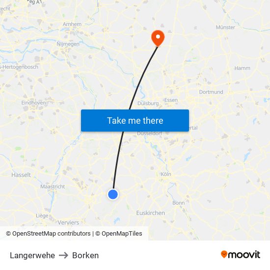 Langerwehe to Borken map