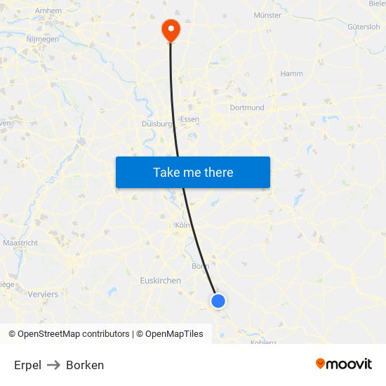 Erpel to Borken map