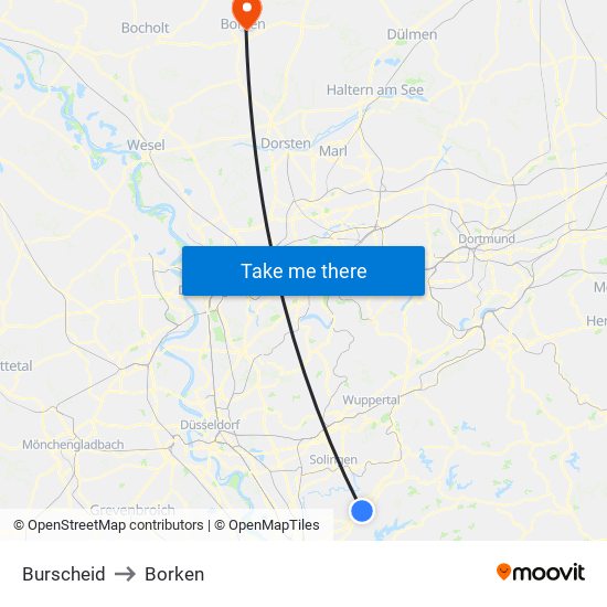 Burscheid to Borken map