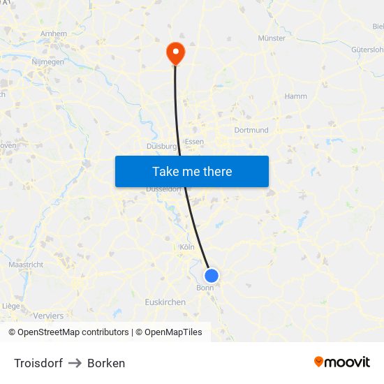 Troisdorf to Borken map