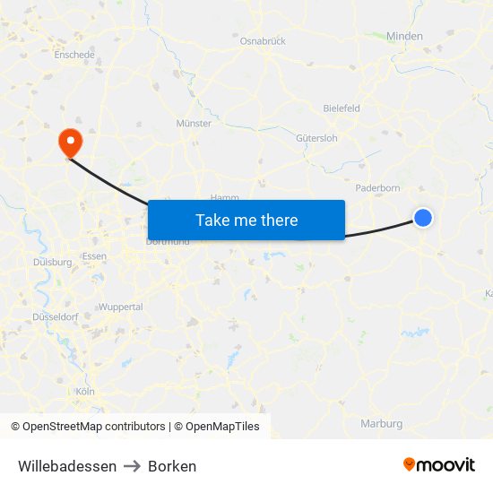 Willebadessen to Borken map