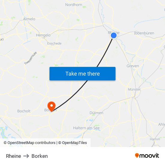 Rheine to Borken map