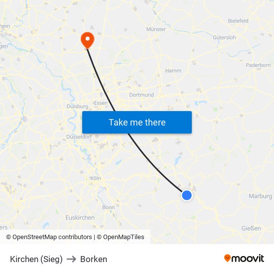 Kirchen (Sieg) to Borken map