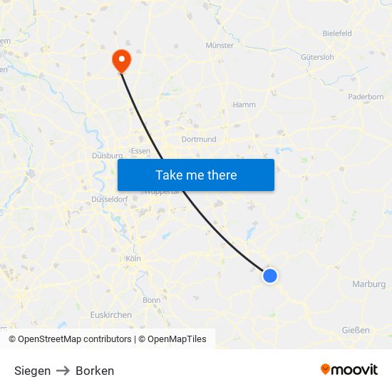 Siegen to Borken map