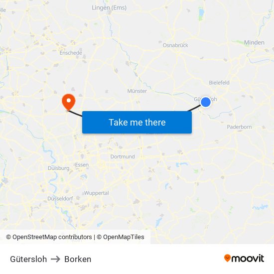 Gütersloh to Borken map