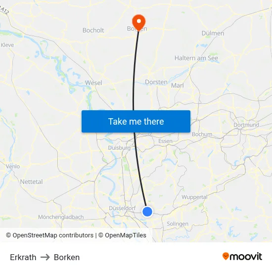 Erkrath to Borken map