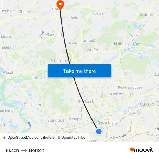 Essen to Borken map