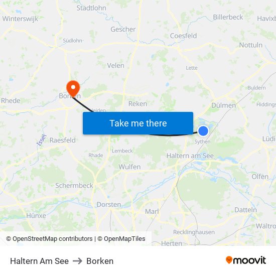 Haltern Am See to Borken map