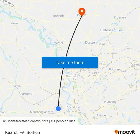 Kaarst to Borken map