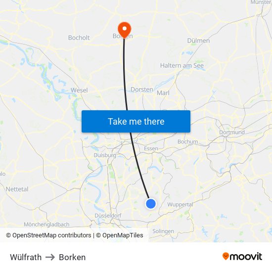 Wülfrath to Borken map