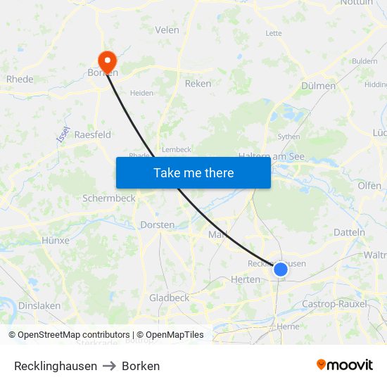 Recklinghausen to Borken map