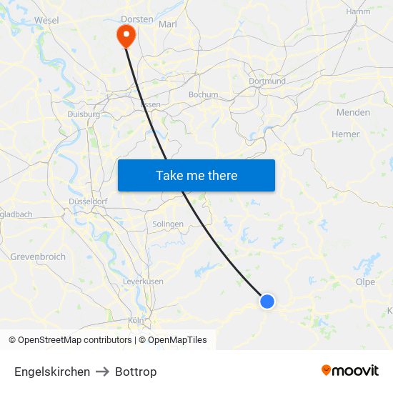 Engelskirchen to Bottrop map