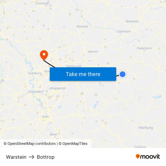 Warstein to Bottrop map