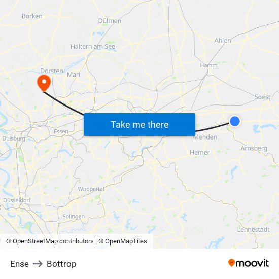 Ense to Bottrop map