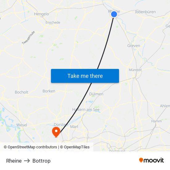 Rheine to Bottrop map