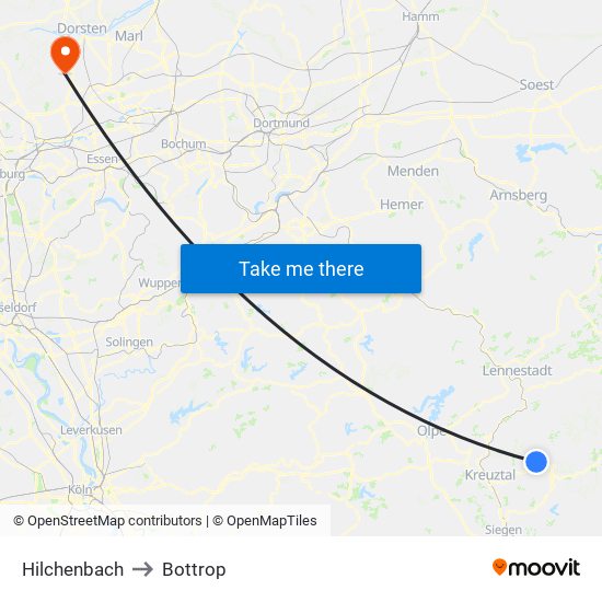 Hilchenbach to Bottrop map