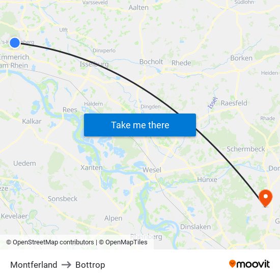 Montferland to Bottrop map