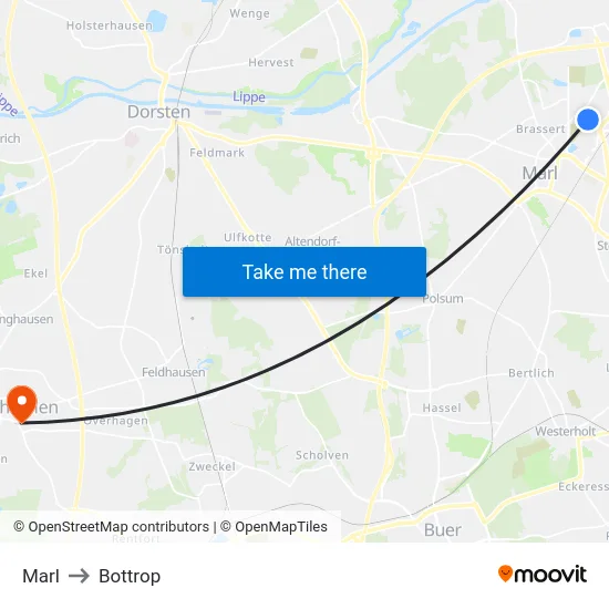 Marl to Bottrop map