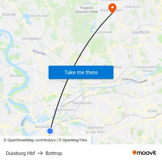 Duisburg Hbf to Bottrop map