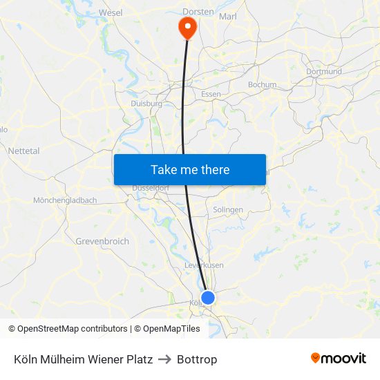 Köln Mülheim Wiener Platz to Bottrop map