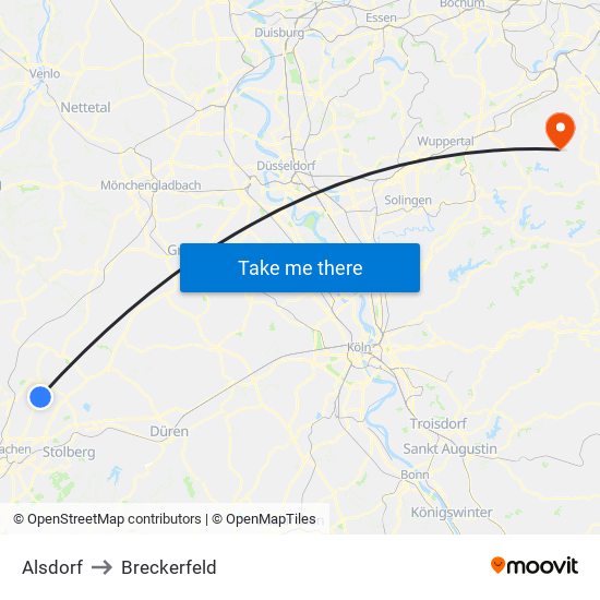 Alsdorf to Breckerfeld map