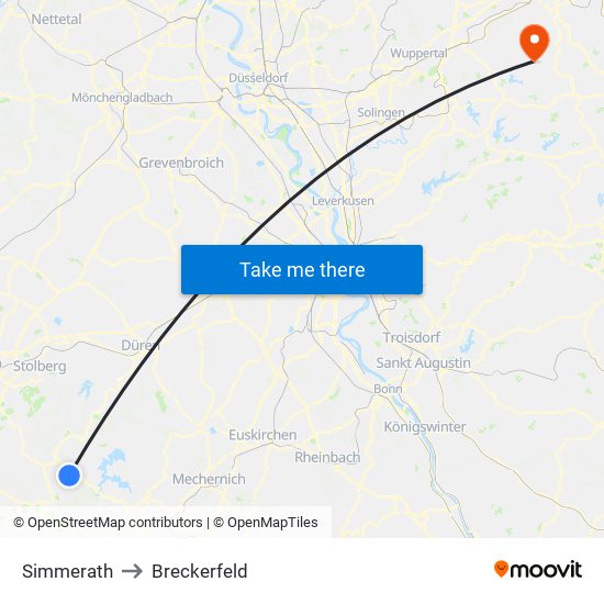 Simmerath to Breckerfeld map