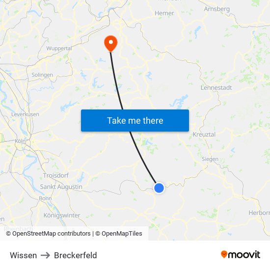 Wissen to Breckerfeld map