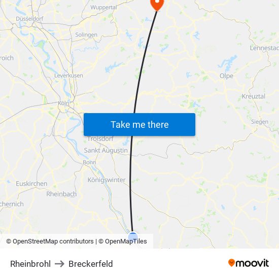 Rheinbrohl to Breckerfeld map