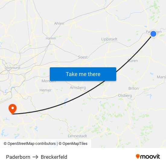 Paderborn to Breckerfeld map