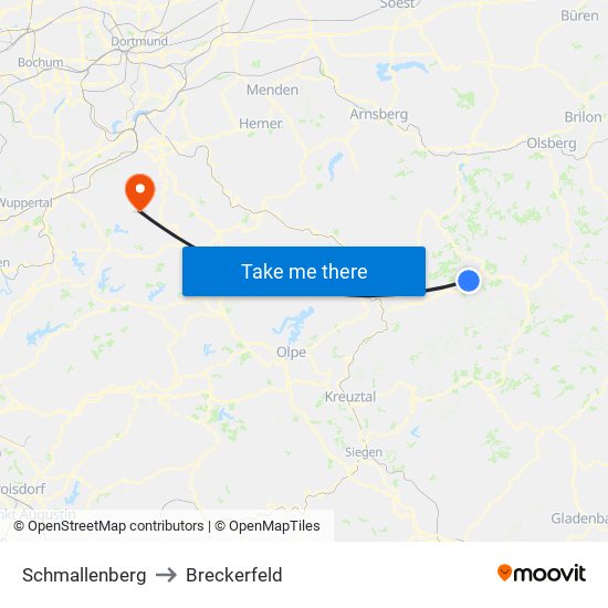 Schmallenberg to Breckerfeld map