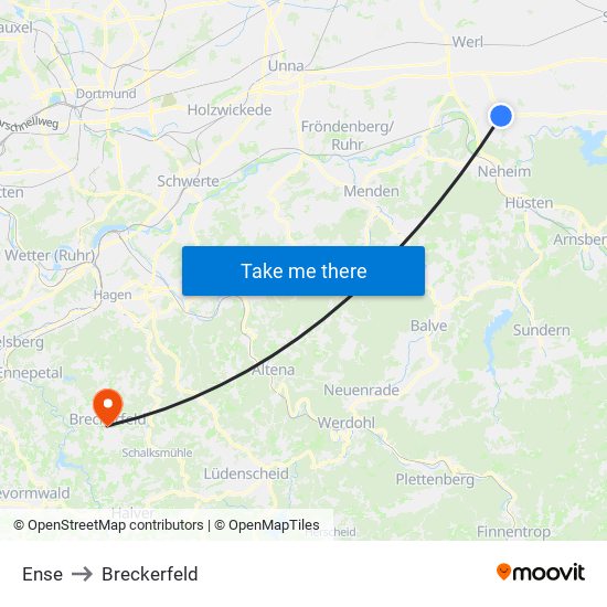 Ense to Breckerfeld map