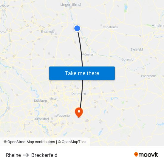 Rheine to Breckerfeld map