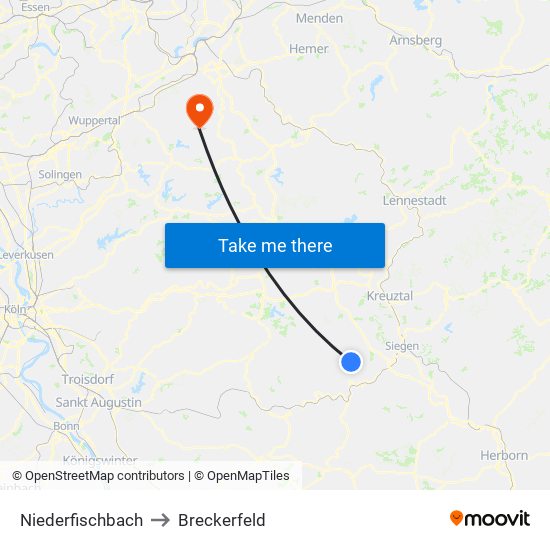 Niederfischbach to Breckerfeld map