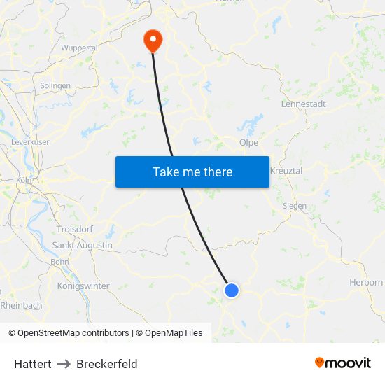 Hattert to Breckerfeld map