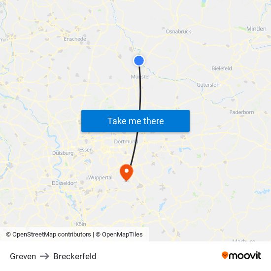 Greven to Breckerfeld map