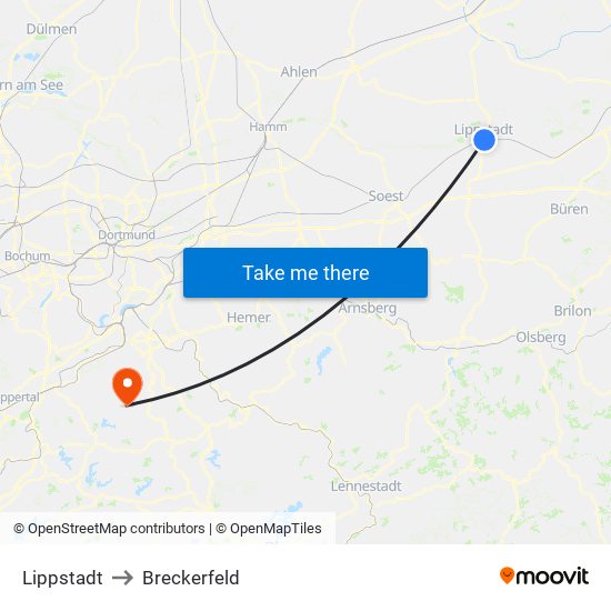 Lippstadt to Breckerfeld map