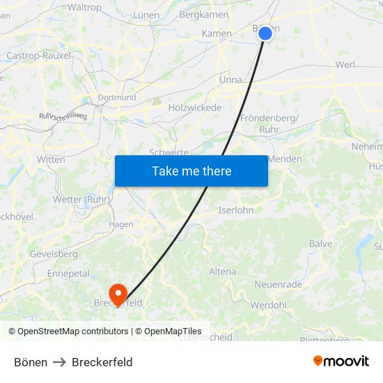 Bönen to Breckerfeld map