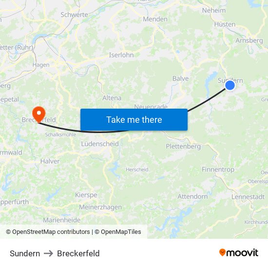 Sundern to Breckerfeld map