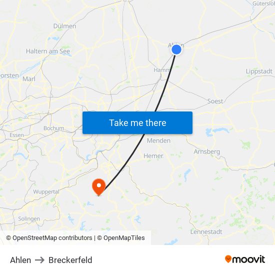 Ahlen to Breckerfeld map