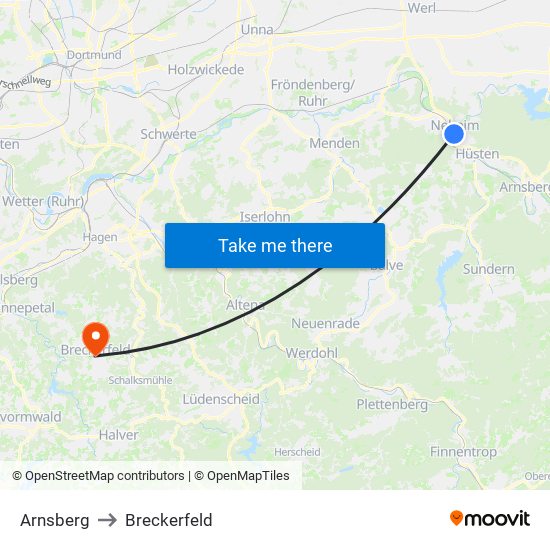 Arnsberg to Breckerfeld map