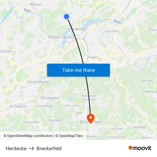 Herdecke to Breckerfeld map