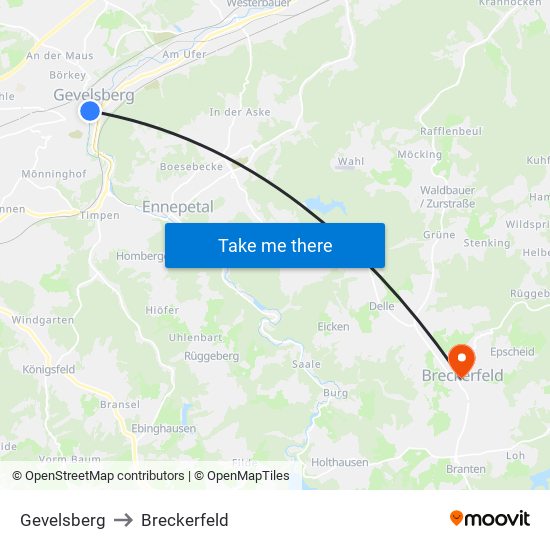 Gevelsberg to Breckerfeld map