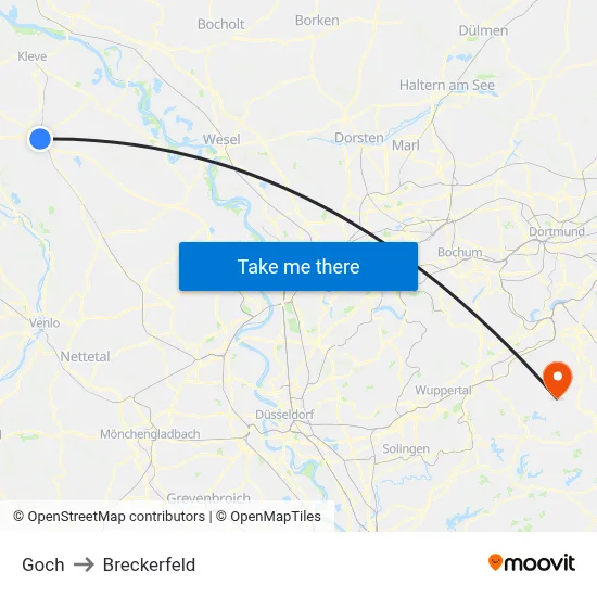 Goch to Breckerfeld map