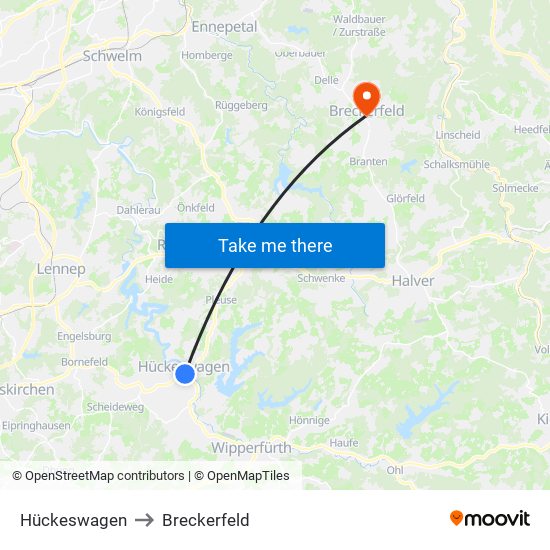 Hückeswagen to Breckerfeld map